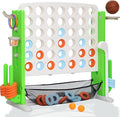 Giant 4 in A Row Game, Height Adjust Connect 4 Jumbo Yard Game Set for Kids & Adults with Mesh Catching Bag, Golf, Basketball Hoop & Ring Toss, 4-to-Score Games for Indoor/ Outdoor Fun