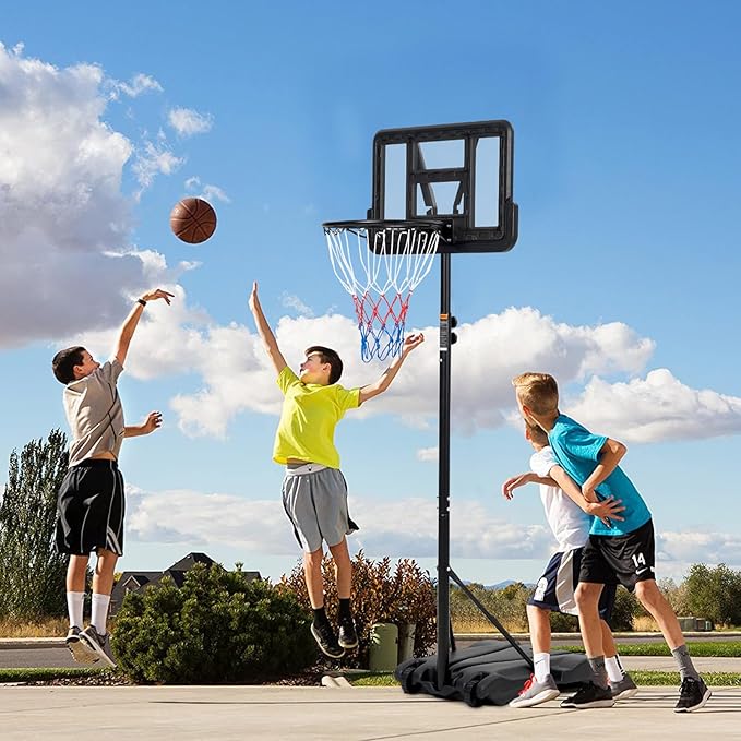 Basketball Hoop Outdoor 10FT Height Adjustable, Portable Basketball Goals & Hoops with PC Backboard and Large Water/Sand Base, Indoor Outdoor Basketball Hoop for Kids Youth Adults Backyard Driveway