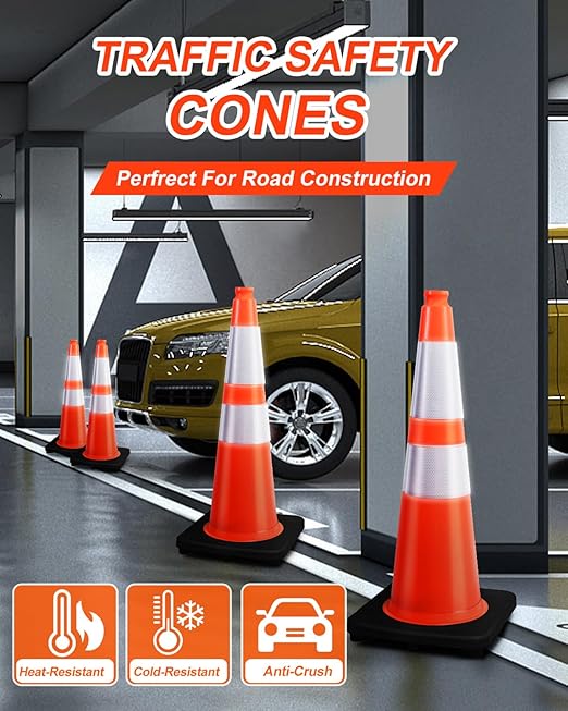 (6 Pack) BESEA 28” inch Traffic Safety Cones Orange Road Parking Cones Heavy Duty Construction Cone Structurally Stable for Traffic Control at Public Place