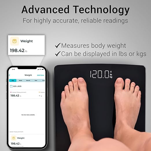 Vive Precision Smart Scale – Digital Bathroom Scale for Body Weight with Bluetooth & Vive App Sync – Accurate Health Monitor for Home, Track via Phone, 400 lb Capacity, Batteries Included (Black)