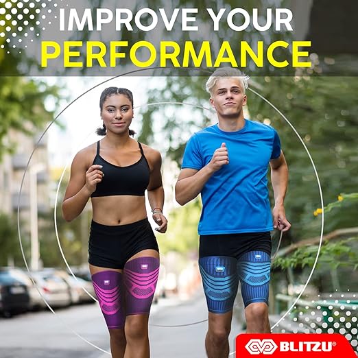 BLITZU Hamstring Compression Sleeve, Thigh Compression Sleeve for Women and Men, Upper Leg Brace for Groin, Sciatica & Quad Tendonitis, Wrap Support for Recovery, Running, Sports and Workout Purple S