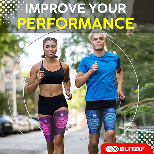 BLITZU Hamstring Compression Sleeve, Thigh Compression Sleeve for Women and Men, Upper Leg Brace for Groin, Sciatica & Quad Tendonitis, Wrap Support for Recovery, Running, Sports and Workout Pink XL