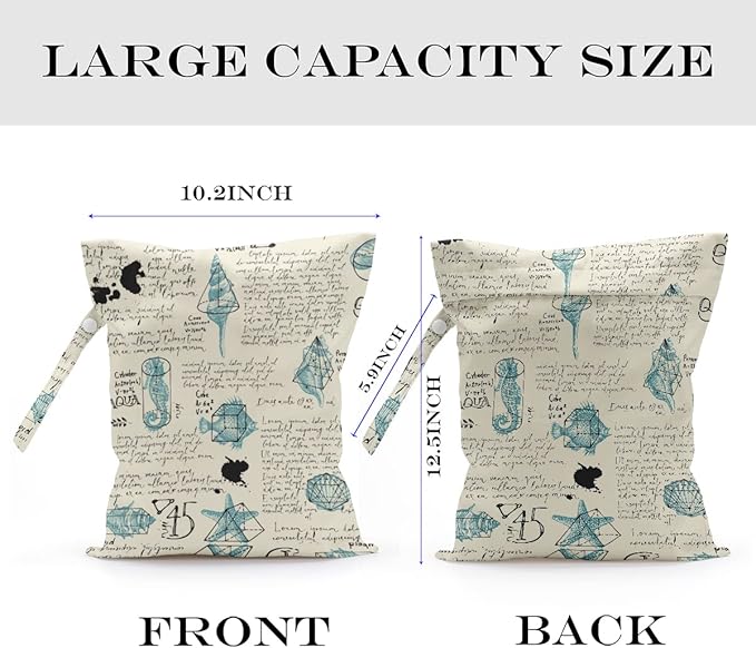 Wet Bag, Wet Dry Bag, Wet Bag for Swimsuit, Travel, Beach, Pool, Diapers, Dirty Yoga Gym Clothes, Makeup Bag, Waterproof Reusable Beach Bag Ocean Decor Starfish Sea Horse Anchor
