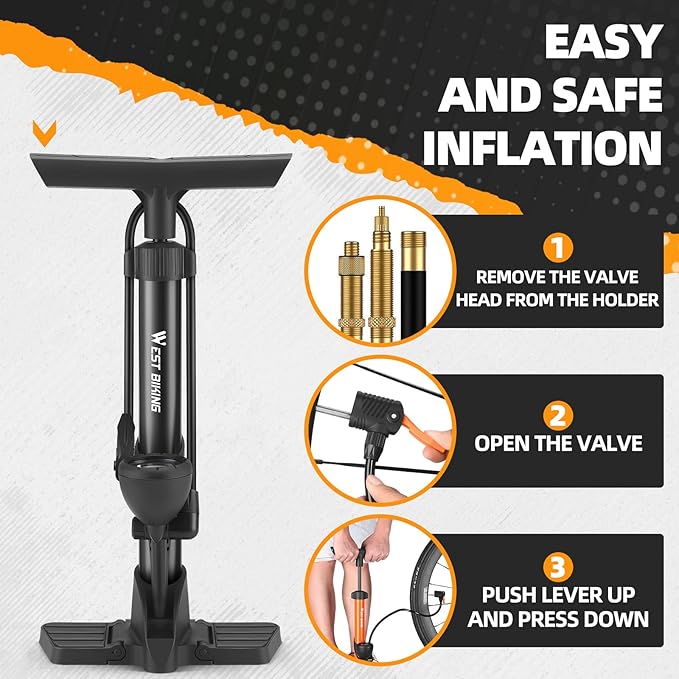 Bike Floor Pump, Bikes Pump with Gauge,Bicycle Air Pump with High Pressure 160 Psi, BikeTire Pump with Presta Schrader Valves，Portable Hand Pump Bike, Fits Road Bikes MTB E-Bike, Ball
