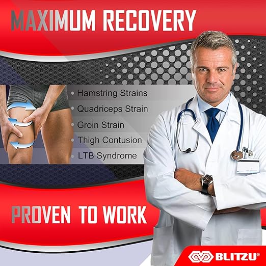 BLITZU Hamstring Compression Sleeve, Thigh Compression Sleeve for Women and Men, Upper Leg Brace for Groin, Sciatica & Quad Tendonitis, Wrap Support for Recovery, Running, Sports and Workout White XL