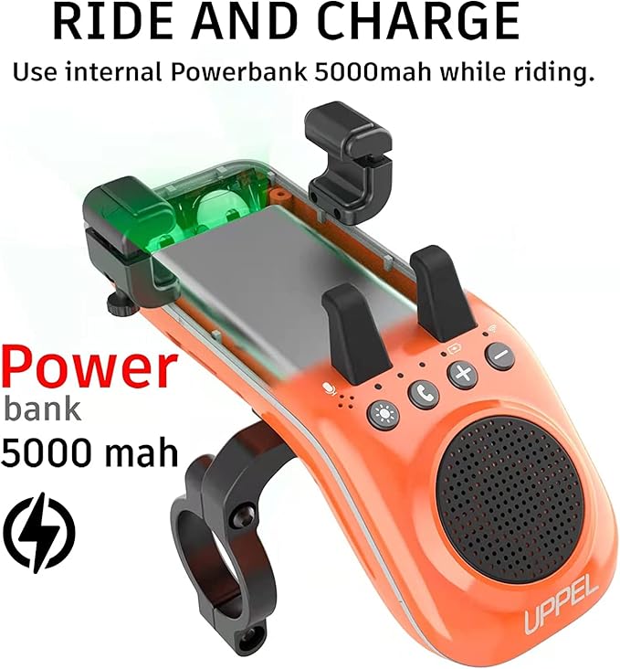 Multifunctional Bike Speaker & Phone Holder - Bicycle Headlight, Horn, Microphone & Power Bank (5000mAh), Ideal for Mountain & Road Cycling