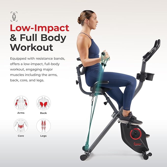 Sunny Health & Fitness Smart Folding X-Bike, Portable Compact Exercise Bike for Indoor Cycling Workout, Home Cardio Training Machine, Free SunnyFit App Bluetooth Connect, Optional Foldable Recumbent