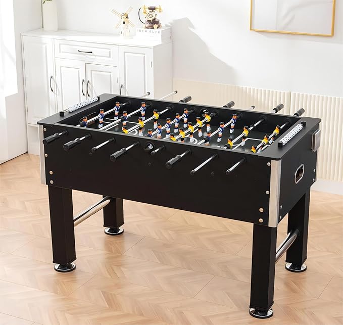54" Foosball Table - Soccer Table Game for Home/Office, Foosball Table with Levelers, Heavy Duty MDF & Steel Construction with Chrome Players - Includes 4 Balls (Black)
