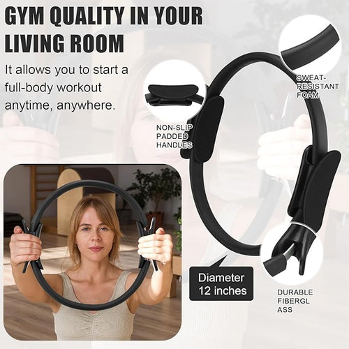 10 Pcs Pilates Ring Set for Women Home Yoga Equipment Accessories Pilates Ring Circle and Ball Workouts Gift Include Ball Yoga Circle Resistance Bands Block Straps Gym Bag