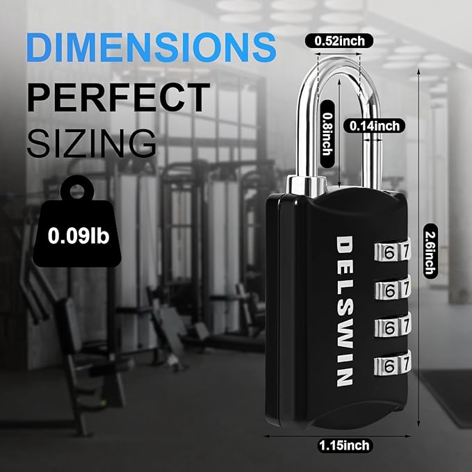 DELSWIN Small Combination Lock for Locker, 4-Digit Mini Combo Lock for Backpack and Luggage, Combination Padlock for School Gym Locker (Pack of 4)
