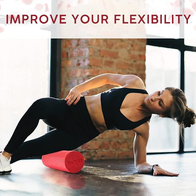 Yes4All Medium Firm Round PE Foam Roller 12, 18, 24, 36 Inches for Pilates, Yoga, Stretching, Balance & Core Exercises