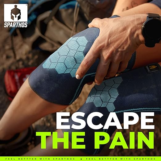 Sparthos Knee Compression Sleeves by (Pair) - Support for Sports, Running, Joint Pain Relief - Knee Brace for Men and Women - Elder ACL PCL Bursitis Meniscus Tear Patella and Runner Knee (Blue-L)