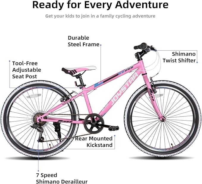 JOYSTAR Lubbock 20 24 Inch Kids Bike for Boys & Girls Ages 7-12 Years Hardtail Mountain Bike for Kids with 1-Speed/7-Speed Drivetrain, White Wall Knobby Tires, Kids' Bicycle