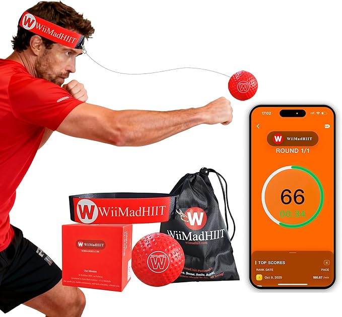 Boxing Reflex Ball with Punch Counter App, Fun Punch Game with Headband, Hand Eye Coordination Training | Boxing Equipment, Fitness Gift Ideas for Teen Boys and Anyone into MMA Training