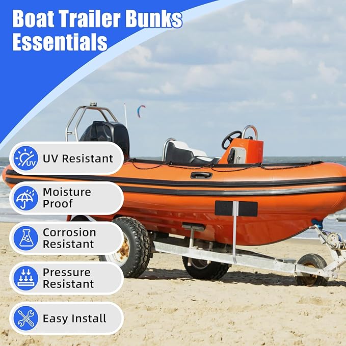 2 Pack Boat Trailer Bunks, Carpeted Bunk Boards, Black Marine Soft Carpet with Full Protection, Boat Trailer Guides for Various Boats, 2" x 4" x 12"