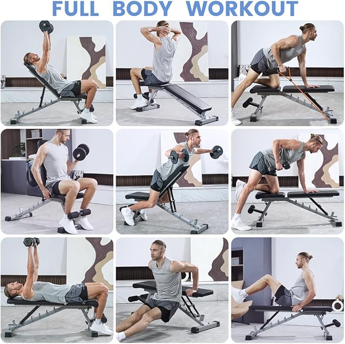 SPORTSOUL Adjustable Weight Bench Heavy Duty Fitness Bench For Weight Training, Home Gym Bench, Weightlifting and Strength Training, Upgraded Breathable Leathaire Bench Material, Black