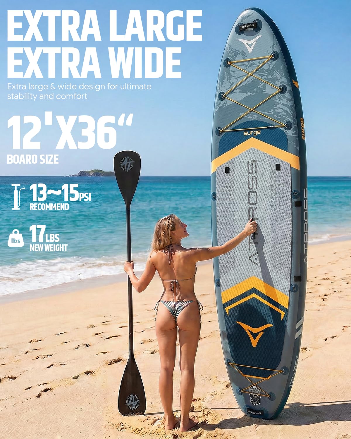 ATPROSS 12'x36 Inflatable Stand Up Paddle Board with Seat, 500lbs Wide SUP