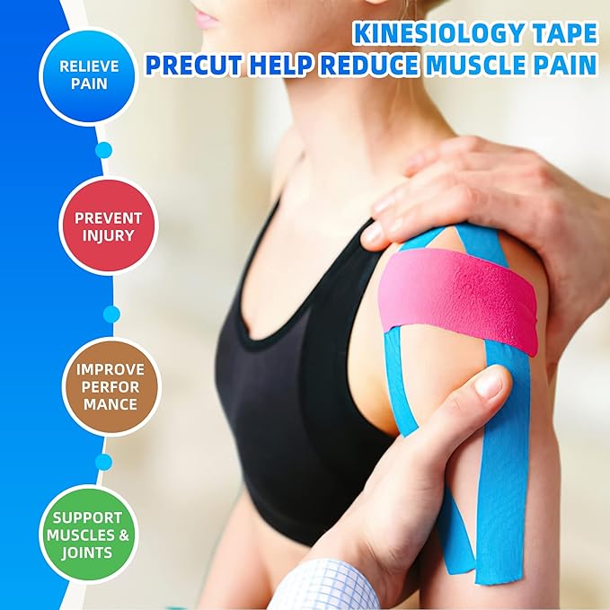 Kinesiology Tape - 80 Precut Strips (10" x 2") | Hypoallergenic, Latex-Free | Mixed Colors Athletic Tape for Muscle & Joint Support, Sports & Physical Therapy