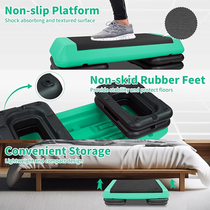 Adjustable Aerobic Stepper Workout Step with 4 Risers Fitness & Exercise Platform Trainer