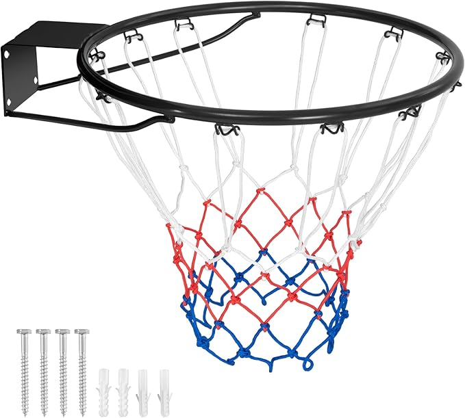 Goplus 18’’/15’’ Replacement Basketball Rim, Wall Door Mounted Basketball Hoop with All Weather Net, Indoor Outdoor Hanging Basketball Rim Goal Outside