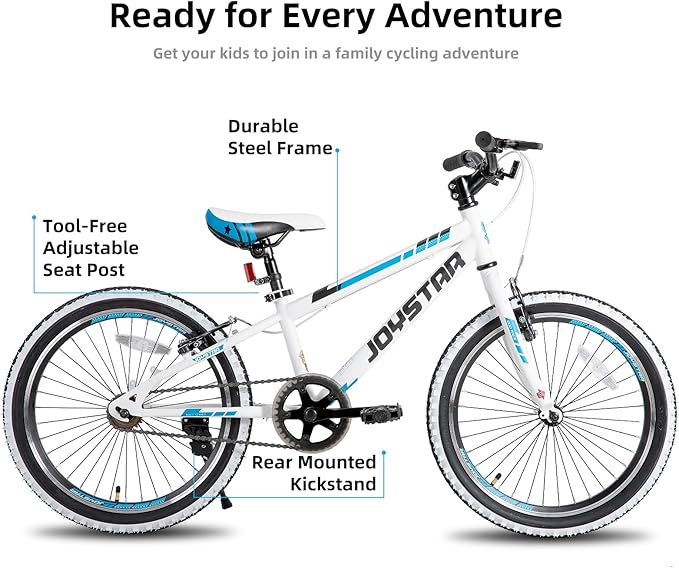 JOYSTAR Lubbock 20 24 Inch Kids Bike for Boys & Girls Ages 7-12 Years Hardtail Mountain Bike for Kids with 1-Speed/7-Speed Drivetrain, White Wall Knobby Tires, Kids' Bicycle