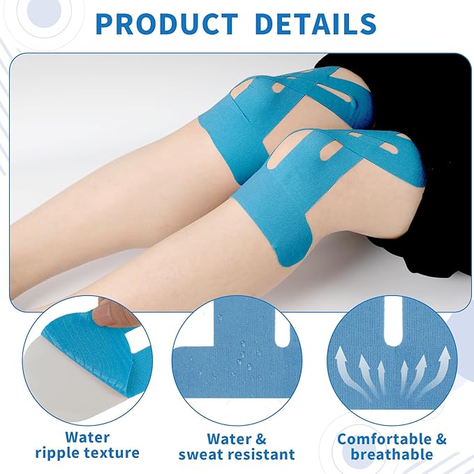 20PCS Kinesiology Tape for Knees, Kinesiology Tape Precut Strips for Knee Support & Stability, Waterproof Breathable Elastic Sports Tape for Pain Relief, Athletic Tape for Muscle & Joint, Blue