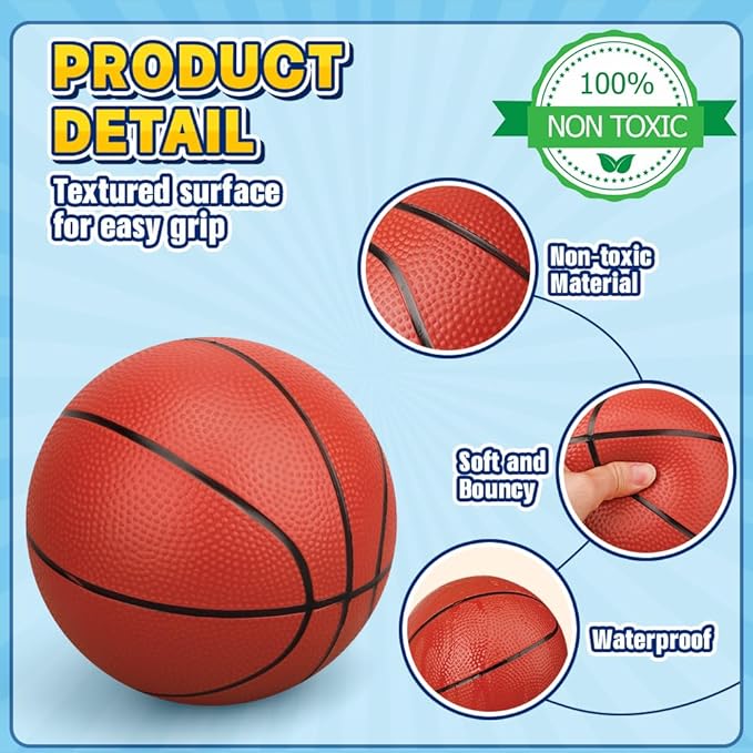 9" Mini Basketball for Indoor Mini Basketball Hoop, 5 Pack Replacement Basketballs Soft Ball for Inflatable Pool, Pool Beach Sandbox Outdoor Sports Gift Bulk for Toddler Kids Adults (with Pump)