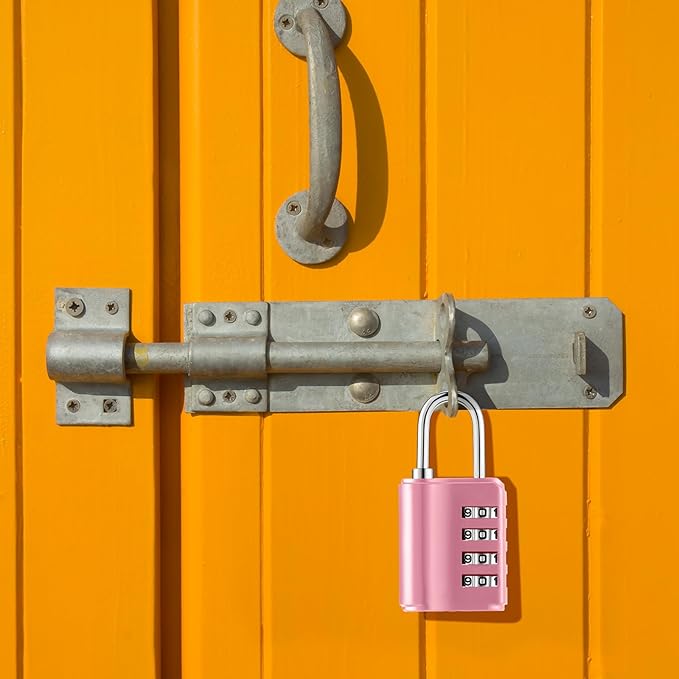 Kenning Combination Padlock 4 Digit Combination Lock with Keys Locker Resetable Security Outdoor Waterproof Gate Lock for School Sports Gym Locker Employee Fence Case (Pink,10 Pcs)