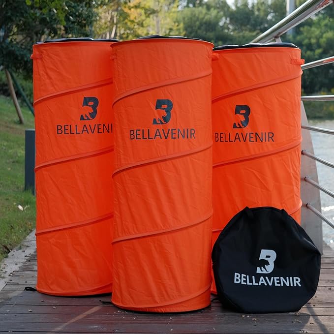 BELLAVENIR Outdoor Pop-up Defenders Football Basketball Soccer 3-Pack Dummies Portable Training Equipment Upgraded Spring Coil,Orange
