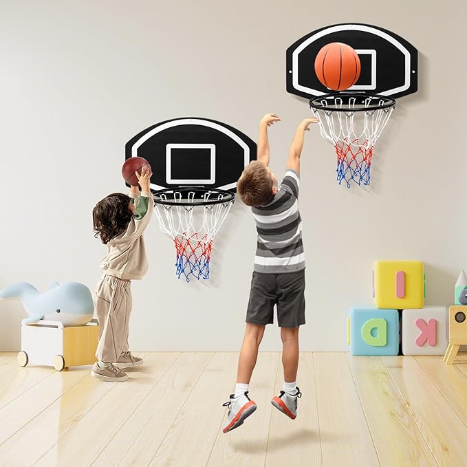 GYMAX Mini Basketball Hoop, Wall Mounted Basketball Hoop with Large Shatterproof Backboard, Weather Resistant Net & Mounting Hardware, Portable Indoor Outdoor Basketball Goal for Kids, Teens, Adults