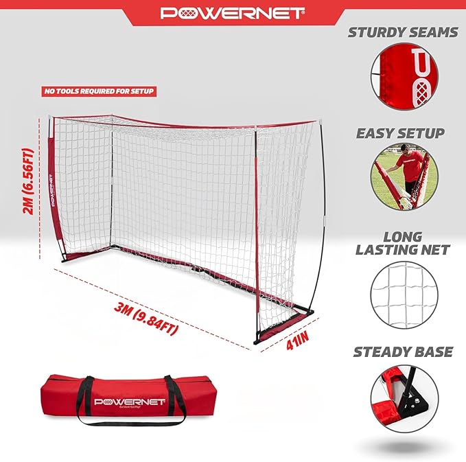 PowerNet Soccer Goal for Backyard, 3Mx2M / 12x6 FT Portable Soccer Net, Sports & Outdoors Training Equipment, 1 Goal & Zipper Storage Bag