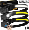 Headlamp 3PCS, 230° Wide Beam Head Lamp, Motion Sensor LED Headlamp Rechargeable, 6Mode Headlamps for Adults, Bright Head Lights for Forehead, Camping Essentials Gear (Black)