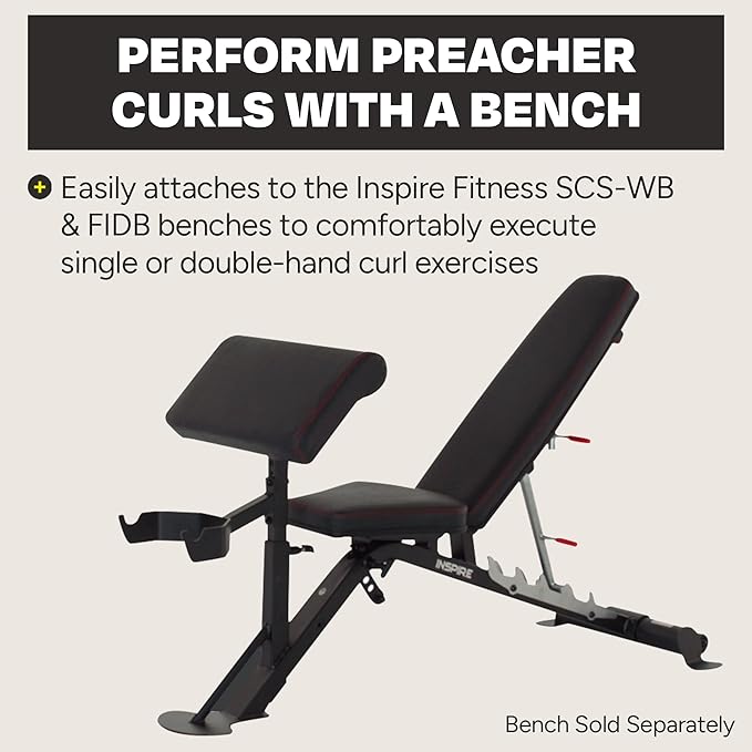 Inspire Fitness Preacher Curl Attachment – Bicep Curl Bench Attachment for SCS & FT1 Benches – Ideal for Hand Curl Exercises