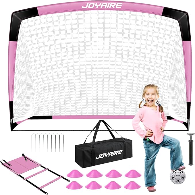 Kids Soccer Goals for Backyard Set, Portable Toddler Soccer Goal 2 of 6x4 ft, 4x3 ft, 7x5 ft, Soccer Training Equipment, Pop Up Soccer Net Kit with Size 4 Soccer Ball, Outdoor Sports Play, Youth Game