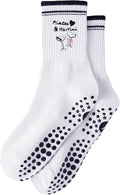 Yawlsow Pilates Grip Socks for Women Yoga Grippy Socks Cute Barre Non Skid Athletic Crew Sticky Sock Workout Hospital