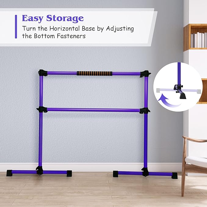 GYMAX Portable Ballet Barre, 4 Feet Folding Height Adjustable Ballet Bar with Anti-Skip Pad, Heavy Duty Freestanding Stable Stretch Bar for Home Kids Teenager Adults