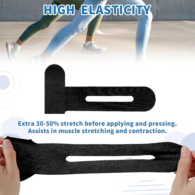 10PCS Kinesiology Tape for Knees, Kinesiology Tape Precut Strips for Knee Support & Stability, Waterproof Breathable Elastic Sports Tape for Pain Relief, Athletic Tape for Muscle & Joint, Blcak