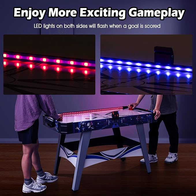 Giantex 54" Air Hockey Table - Arcade Hockey Table Gaming Set w/LED Electronic Scoring & Lights, 2 Pucks, 2 Pushers, Powerful 12V Motor, Air Hockey Game Table for Kids Adults, Game Room, Home, Office