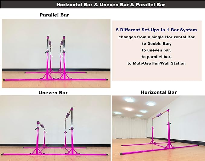 MARFULA Gymnastics Double Horizontal Bars 3Play Parallel Bars Uneven Bars Gymnastics Training Kip Bar with 304 Stainless Steel Regulating Arms & Fiberglass Rail for Indoor Outdoor Home Club Use