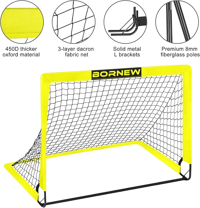 Kids Soccer Goal for Backyard Set - 2 Set of 6X4 / 4X3 ft Toddler Soccer Nets Training Equipment, Soccer Ball, Pop Up Portable Soccer Set for Kids and Youth Games and Training Goals Ages 3-16 Gift