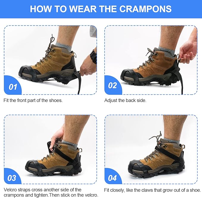 ZUXNZUX Crampons, Ice Cleats for Shoes and Boots, Silicone Stainless Steel Grippers Shoe Spikes Grips Traction for Ice Snow, Winter Hiking Climbing Ice Fishing