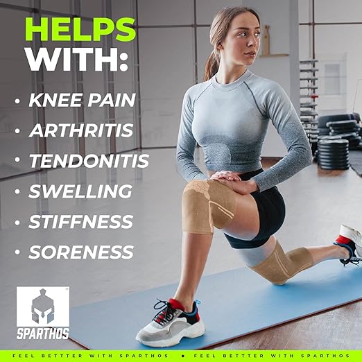 Sparthos Knee Compression Sleeves by (Pair) –**SIZE MEDIUM: Fits 8½-10″ Knee (Measure at Kneecap- See Sizing Chart)**– Support for Sports, Running, Joint, Knee Pain Relief – Knee Brace for Men & Women