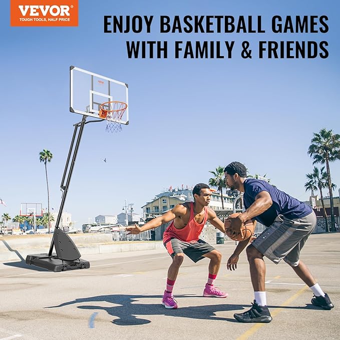 VEVOR Basketball Hoop/Rim, Adjustable Height Portable Backboard Court, Basketball Goal, Mobile Stand with Wheels Weighted Base, Youth&Adults, Outdoor/Indoor