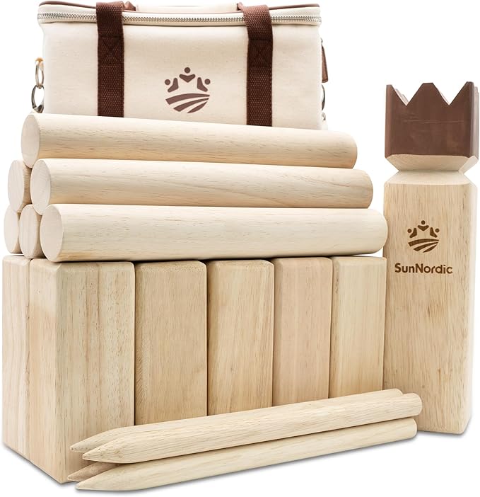 Kubb Yard Game Set, Garden Rubber Wood Outdoor Tossing Game with Canvas Carry Bag, Giant Viking Outdoor Chess Game for Kids, Adults & Backyard Lawn