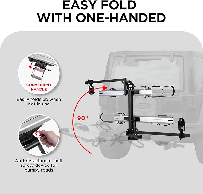 Hitch 2-Bike Rack Fellow, 200 lbs Capacity E-Bike Carrier for Cars Trucks SUVs Minivans RV, Trailer, Foldable Platform Mount, Up to 5’’ Fat Tire Bicycle for 2’’ Receiver
