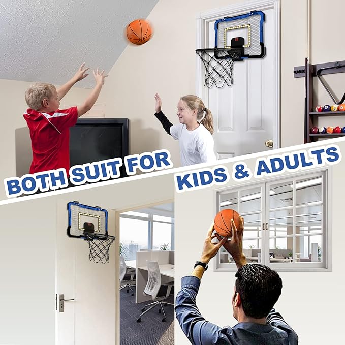 QDRAGON Mini Basketball Hoop with Scoreboard/LED Light, Glow in The Dark Over The Door Basketball Hoop Indoor, Toy Gifts for Kids/Adults/Boys/Girls
