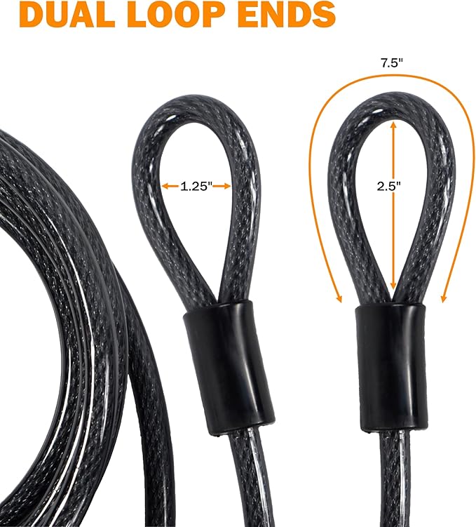 Lumintrail 10mm Heavy-Duty Security Cable, Vinyl Coated Braided Steel with Sealed Looped Ends (4', 7', 10', 15', or 30') (10-FT)