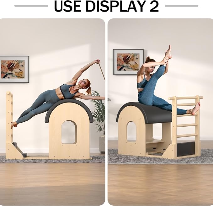 Pilates Ladder Barrel, Wooden Spine Corrector Pilates Machine for Home Workout, Pilates Arc for Balance, Core Strengthening and Stretching-G0047W