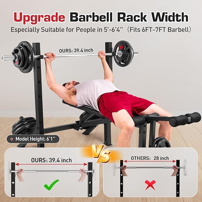ANCHEER Weight Bench Set with Squat Rack - 900LBS Adjustable Bench Press with Leg Extension and Leg Curl, Incline Decline Flat Workout Bench for Home Gym Strength Training