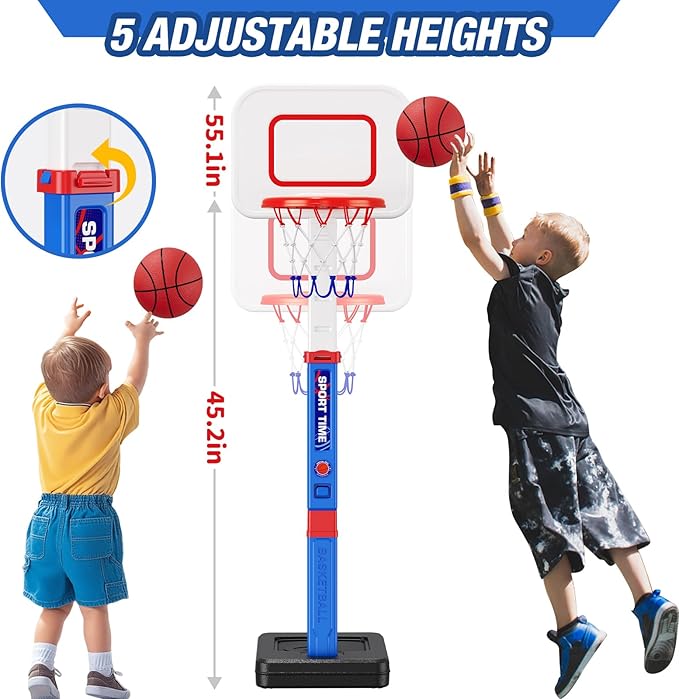 Toddler Basketball Hoop, 55" Height Adjustable Basketball Hoop for Kids 1-3 3-5, Kids Basketball Goal, Indoor Outdoor Sport Toys Christmas Birthday Gifts for Baby Boys Girls